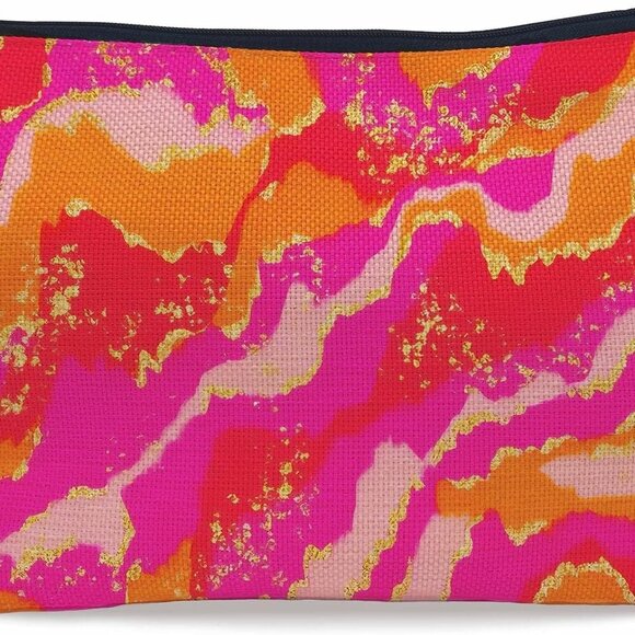 Preppy Abstract Marble Texture Fluid Hot Pink and Orange Makeup Bag Cosmetic Bag - Picture 1 of 5